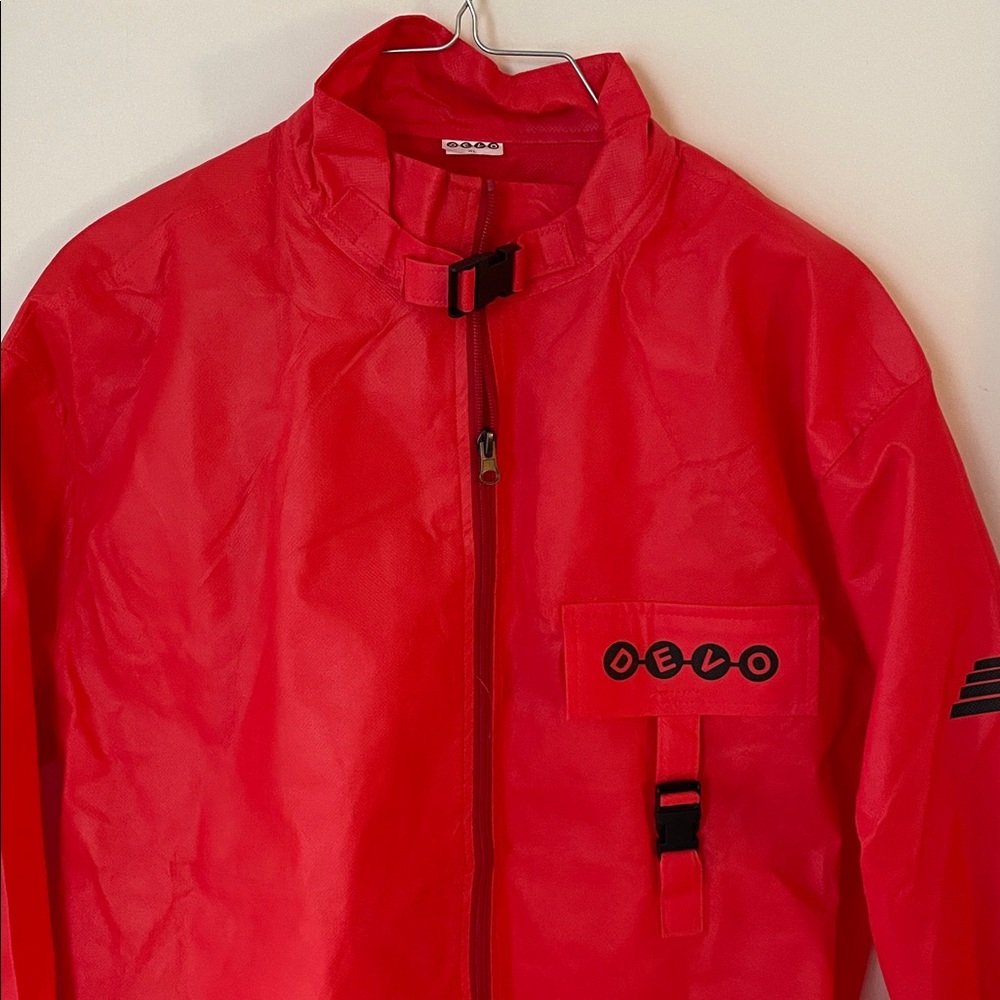 Red DEVO tyvek Windbreaker Jacket size xl bought at the NYC show!